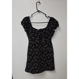 Vtg SO Y2K Black Floral Corduroy Whimsigoth Preppy Mini Dress Womans Size Large